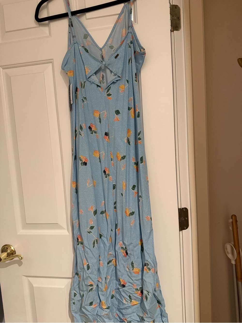 Sky Blue Floral Maxi Slip Dress with Adjustable Spaghetti Straps